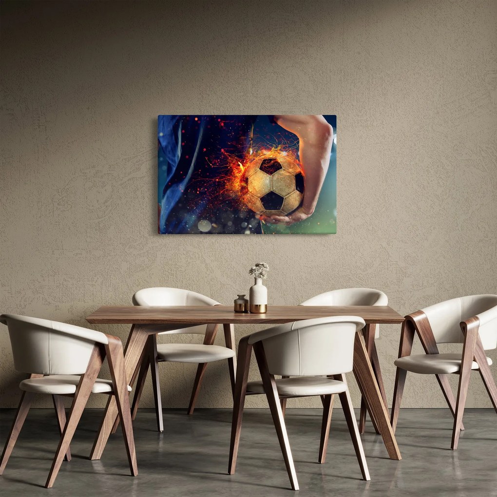 Obraz - Futbalová lopta v ohni (90x60 cm)