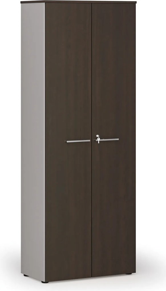 Kancelárska skriňa s dverami PRIMO GRAY, 800 x 420 x 2128 mm, sivá/wenge
