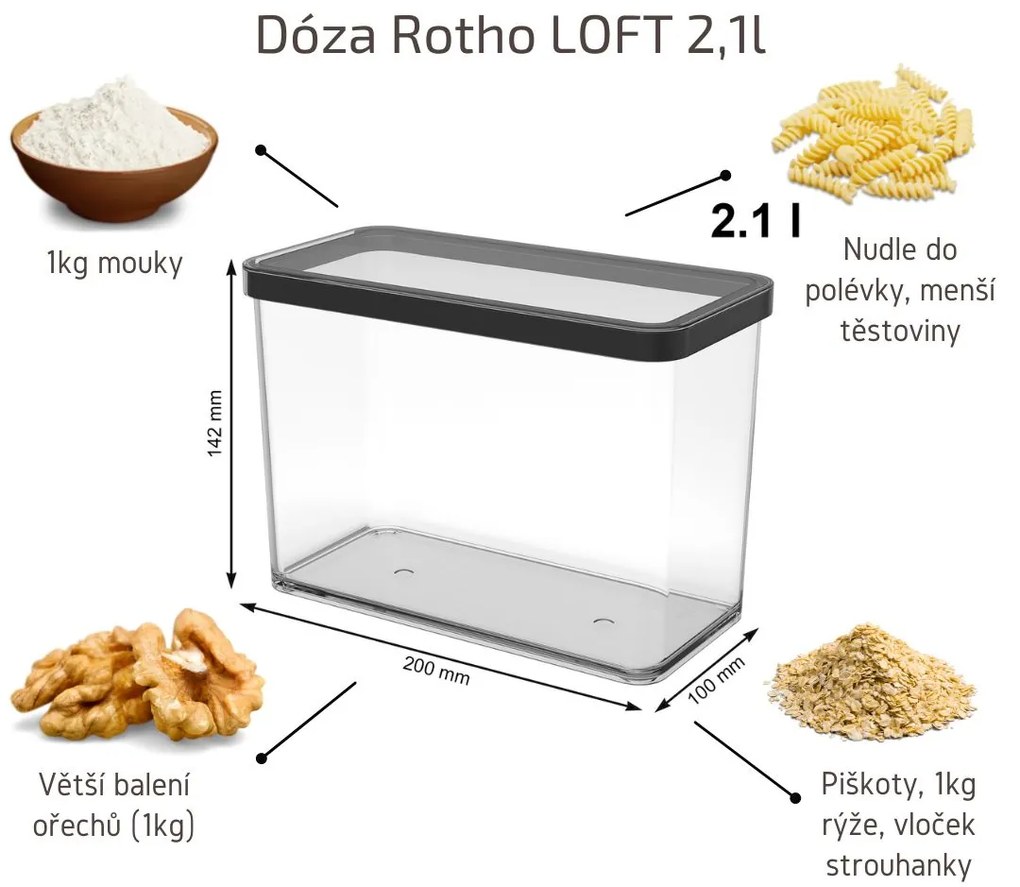 Dóza na potraviny 2,1l Rotho Loft - BIG Black, černá