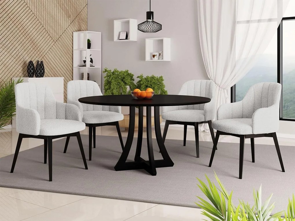 Okrúhly stôl Dagerto FI 120 so 4 stoličkami ST105 05, Farby: biely lesk / čierny lesk, Potah: Magic Velvet 2250