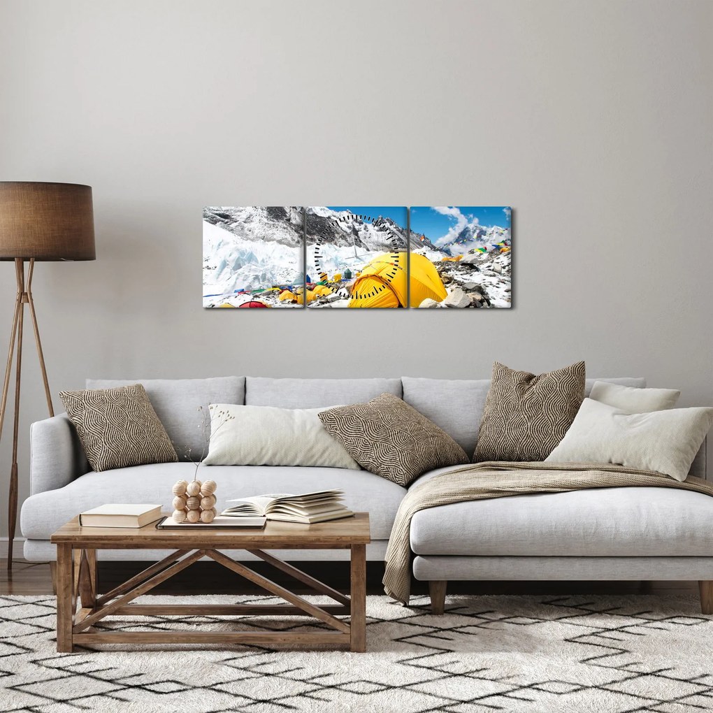 Obraz - Kempovanie v horách (s hodinami) (90x30 cm)