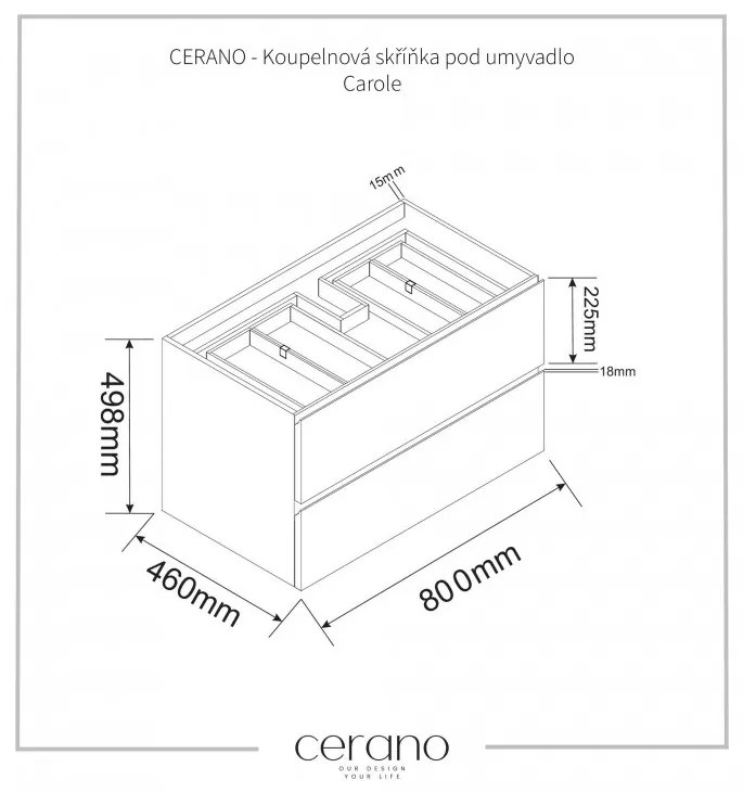 CERANO - Kúpeľňová skrinka Carole + keramické umývadlo Todo - prírodné - 80x49,8x46 cm
