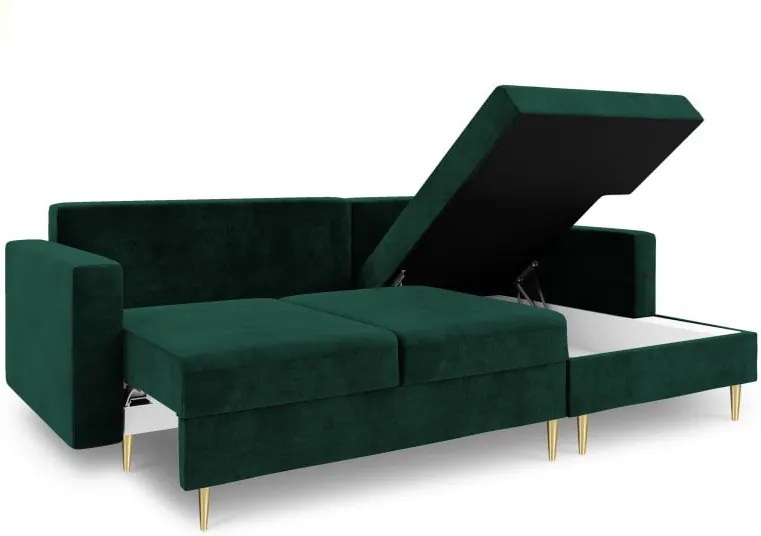 Zelená rozkladacia pohovka s úložným priestorom Mazzini Sofas Muguet, pravý roh