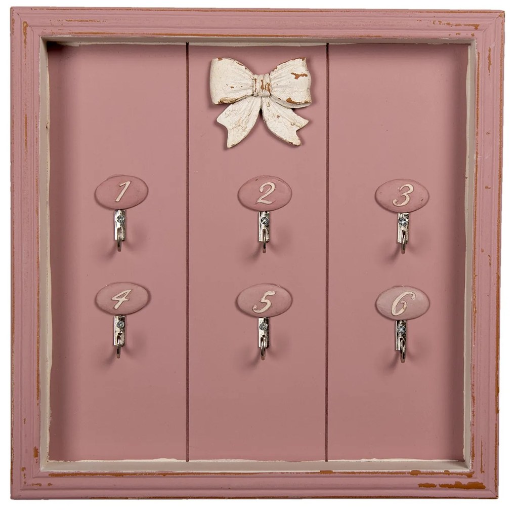 Ružový drevený vešiak na kľúče Betsy - 30*4*30 cm