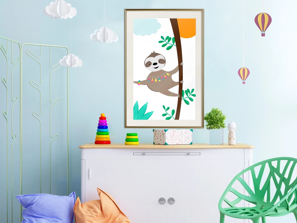 Artgeist Plagát - Happy Sloth [Poster] Veľkosť: 40x60, Verzia: Zlatý rám