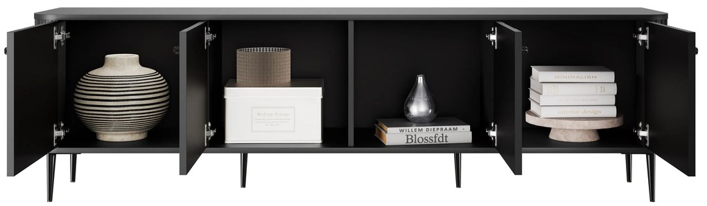 TV stolík Vespera 4D 187 cm - čierna / čierne nožičky