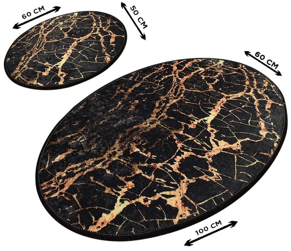 Súprava 2 čiernych oválnych kúpeľňových predložiek Foutastic Gold Marble