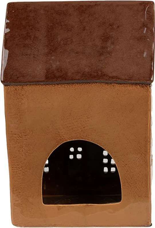 Hnedý keramický svietnik na čajovú sviečku domček Amster Village - 17*11*24 cm