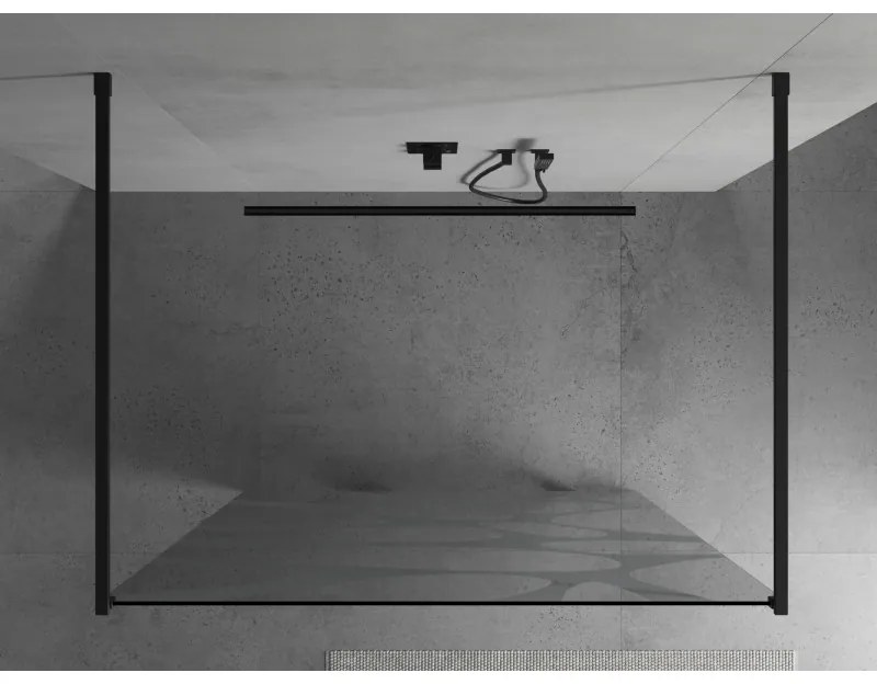 Mexen Kioto, priechodná sprchová zástena 120 x 200 cm, 8mm sklo číre/biely vzor, 2x čierna stabilizačná rozpera, 800-120-002-70-97