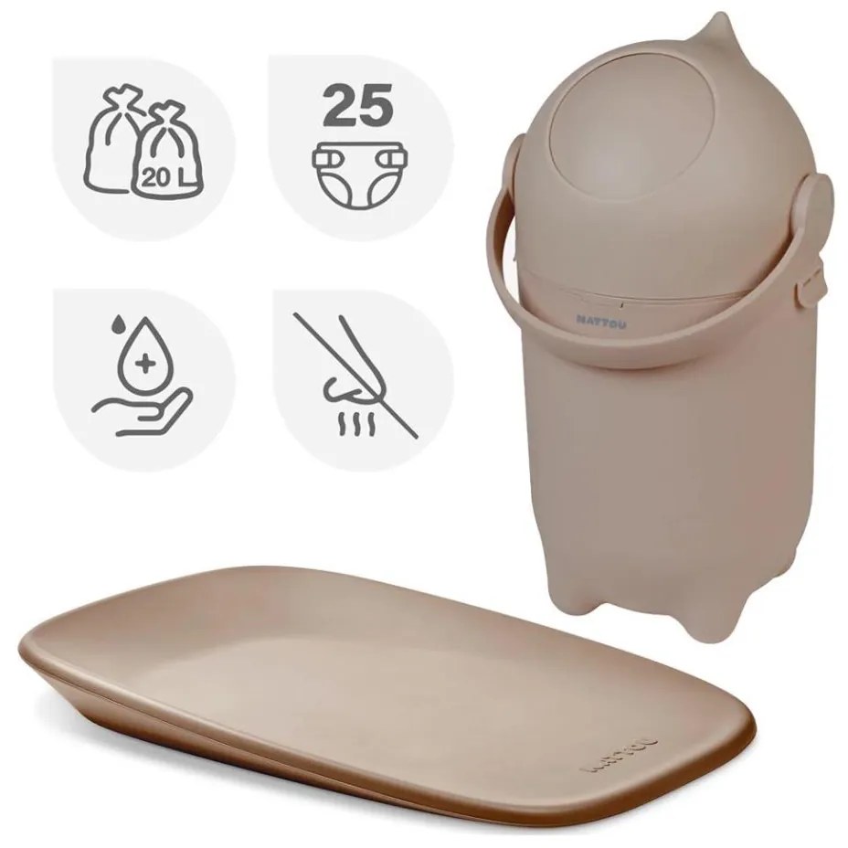 Nattou - Kôš na plienky a prebaľovacia podložka SOFTY 50x70 cm hnedá