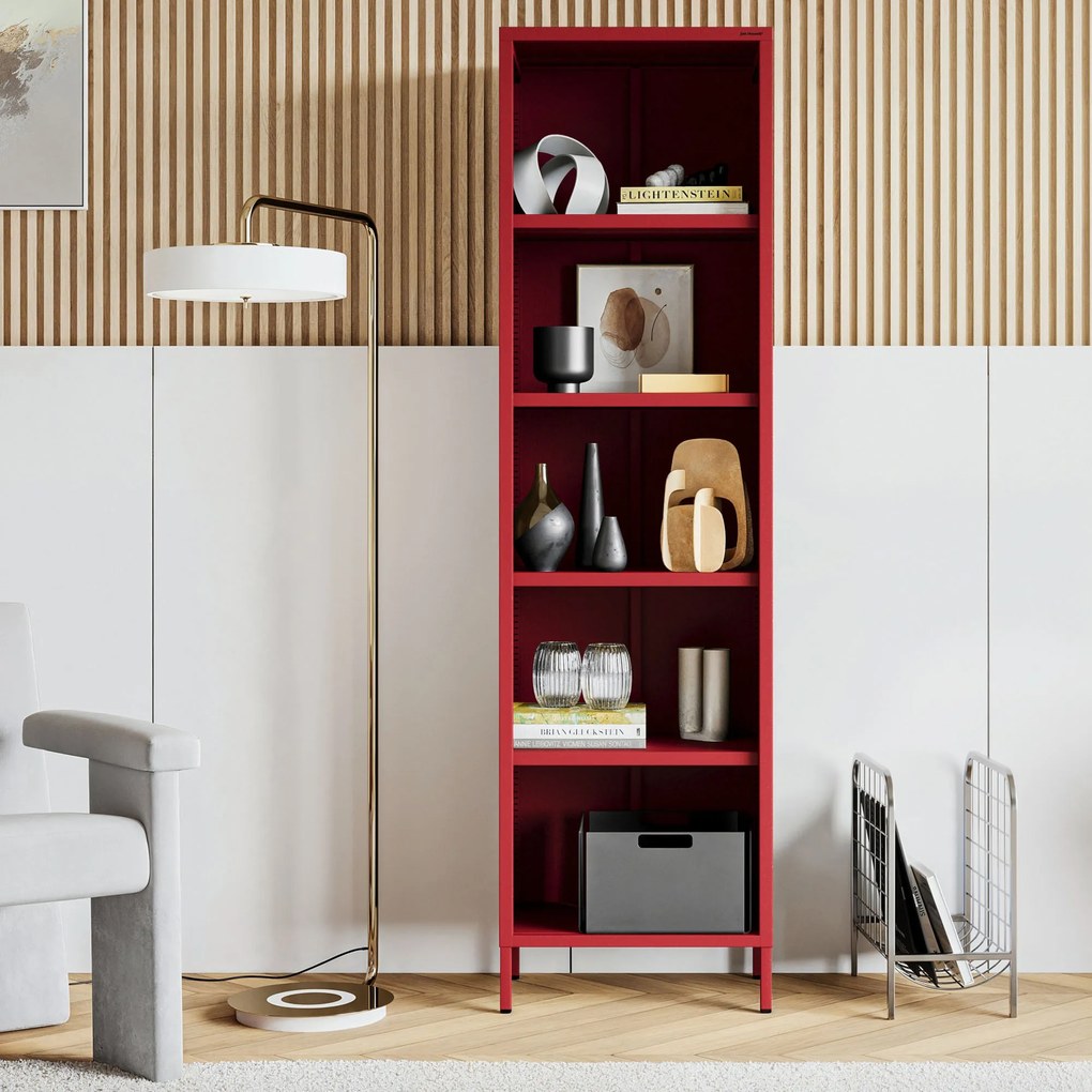 Knižnica do obývačky MARIO, 500 x 1800 x 350 mm, Modern: červená farba