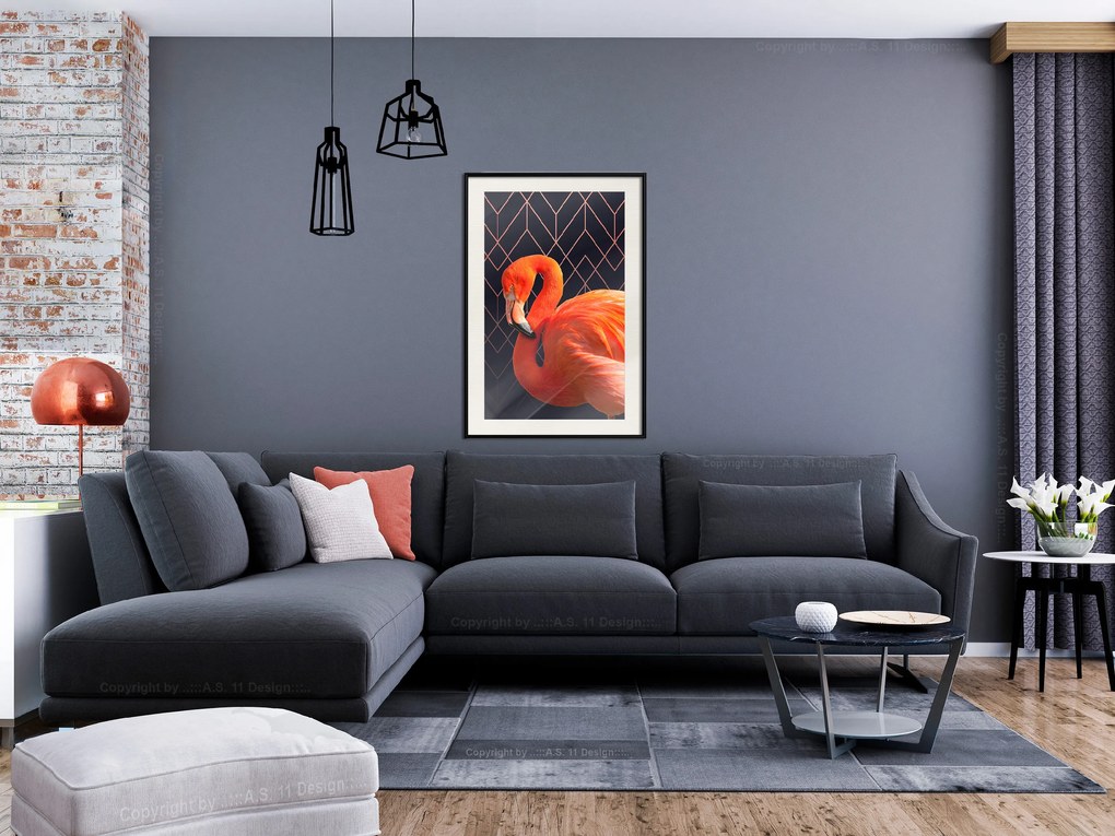 Artgeist Plagát - Flamingo Solo [Poster] Veľkosť: 20x30, Verzia: Zlatý rám s passe-partout