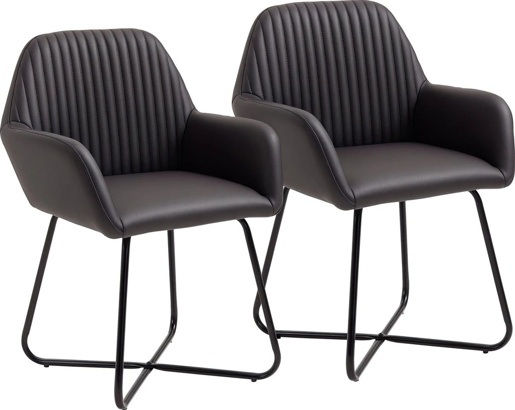 HOMCOM Sada 2 moderných jedálenských stoličiek, kuchyňa alebo obývacia izba, hnedé stoličky čalúnené umelou kožou 60x56,5x85cm | Aosom
