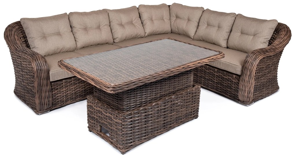 Rohová súprava MONTE CARLO hnedočierna s polohovateľným stolom verzia rohu: pravý roh