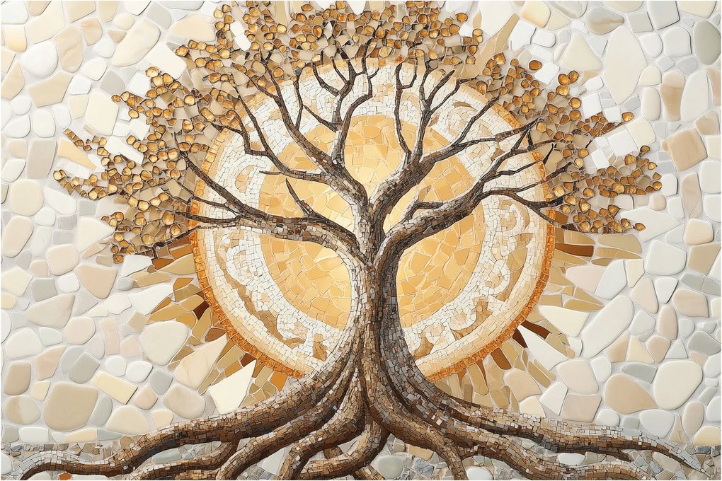 Obraz – Zlatý strom života v mozaike (90x60 cm)