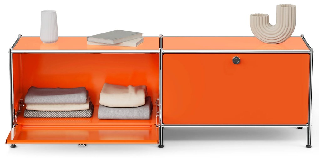 Kovová nízka skrinka »CN3« s výklopnými priehradkami, oranžová