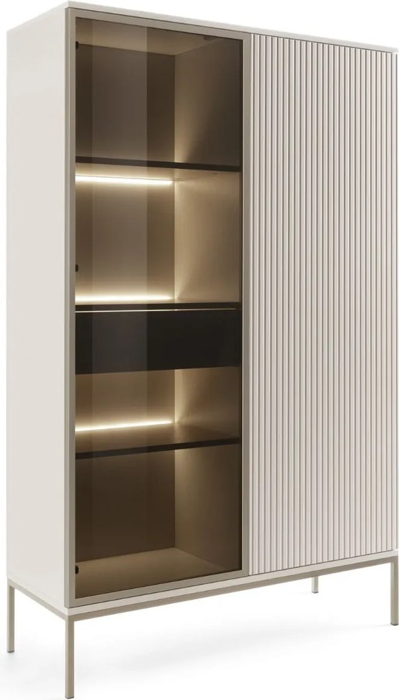 Dvojdverová vitrína Sento (WTSZ104) so zásuvkou, LED osvetlením, kašmír