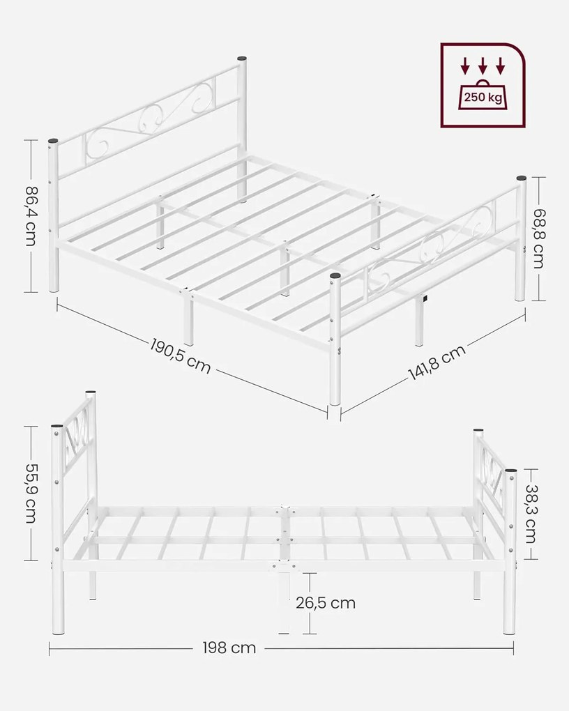 Kovový rám postele 140x190 cm Vasagle Dramatico bílý