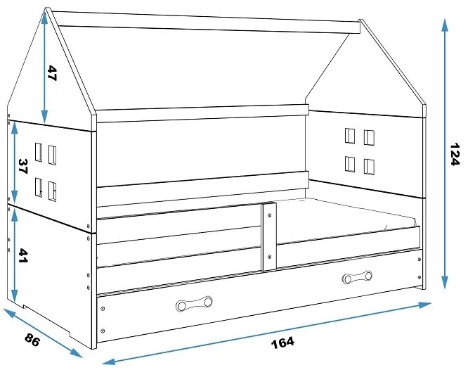 BMS Group Detská posteľ domček DOMI biela - zelená so zásuvkou 160x80cm