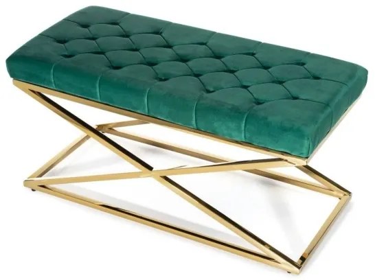 Prešívaná lavica SALIBA 50x97 cm zlatá/zelená