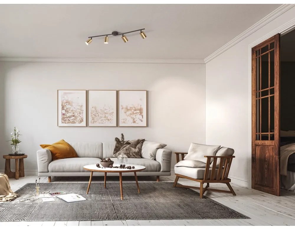 Stropné svietidlo v čiernej a zlatej farbe s kovovým tienidlom ø 8 cm Vano – Fischer & Honsel