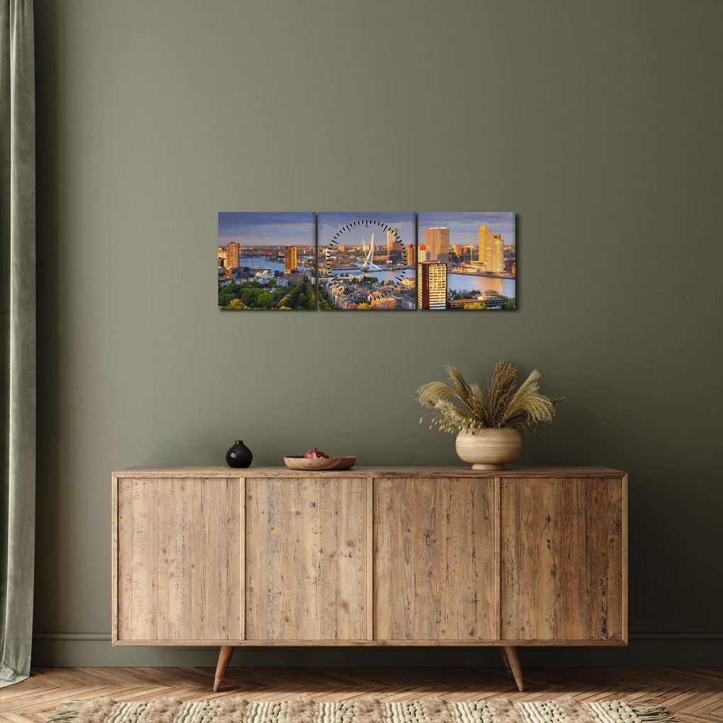 Obraz - Panorama Rotterdamu, Holandsko (s hodinami) (90x30 cm)