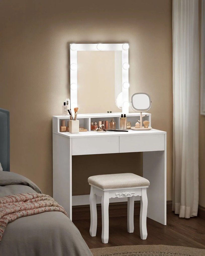 Toaletný stolík VANESA s osvetlením, 80x40x145cm, biela Jurhan