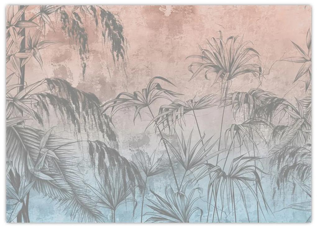 Sklenený obraz - Tropické rastliny na stene (70x50 cm)