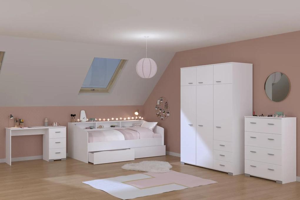 Detská posteľ so zásuvkami a šatníkovou skriňou Sleep white