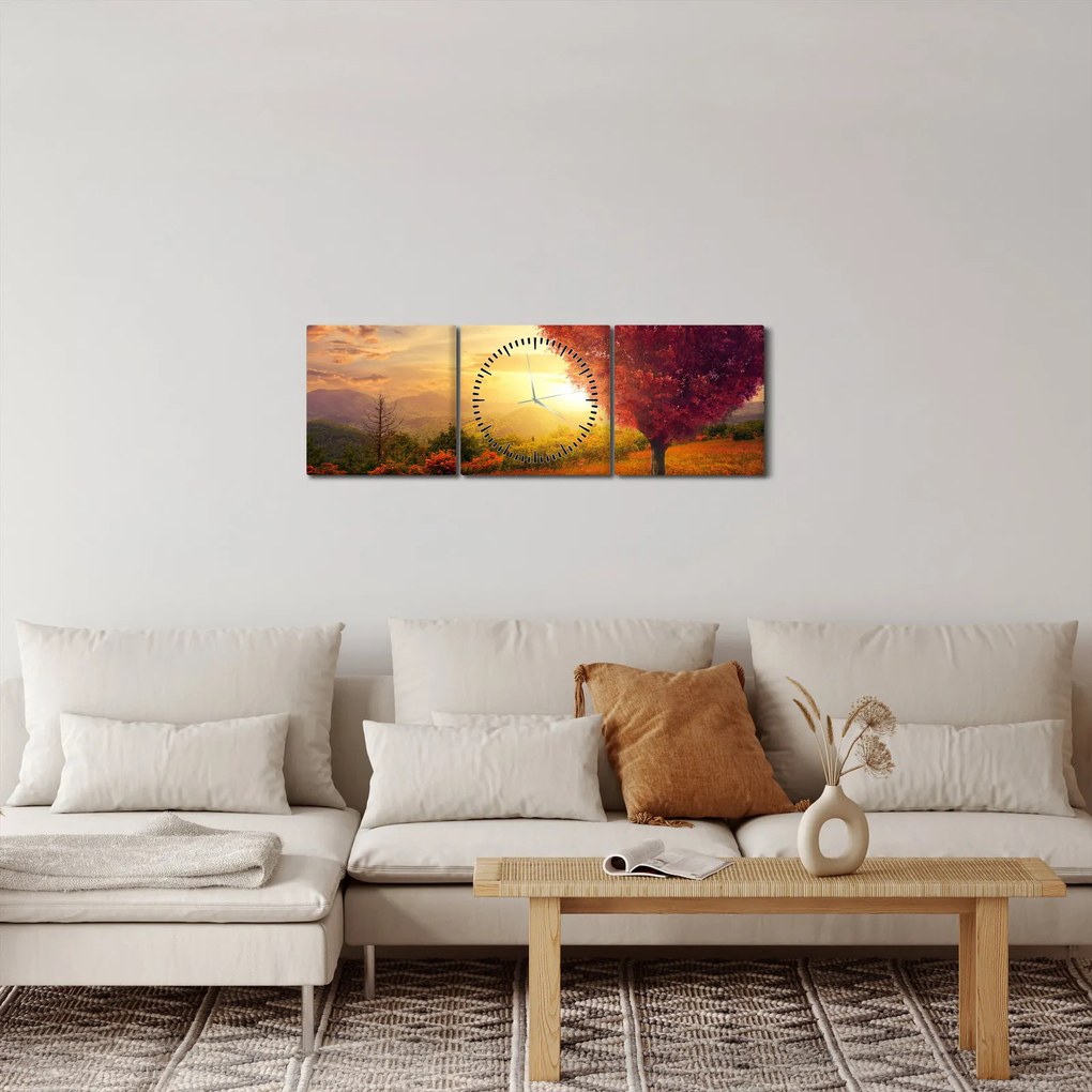 Obraz stromu v tvare srdca (s hodinami) (90x30 cm)