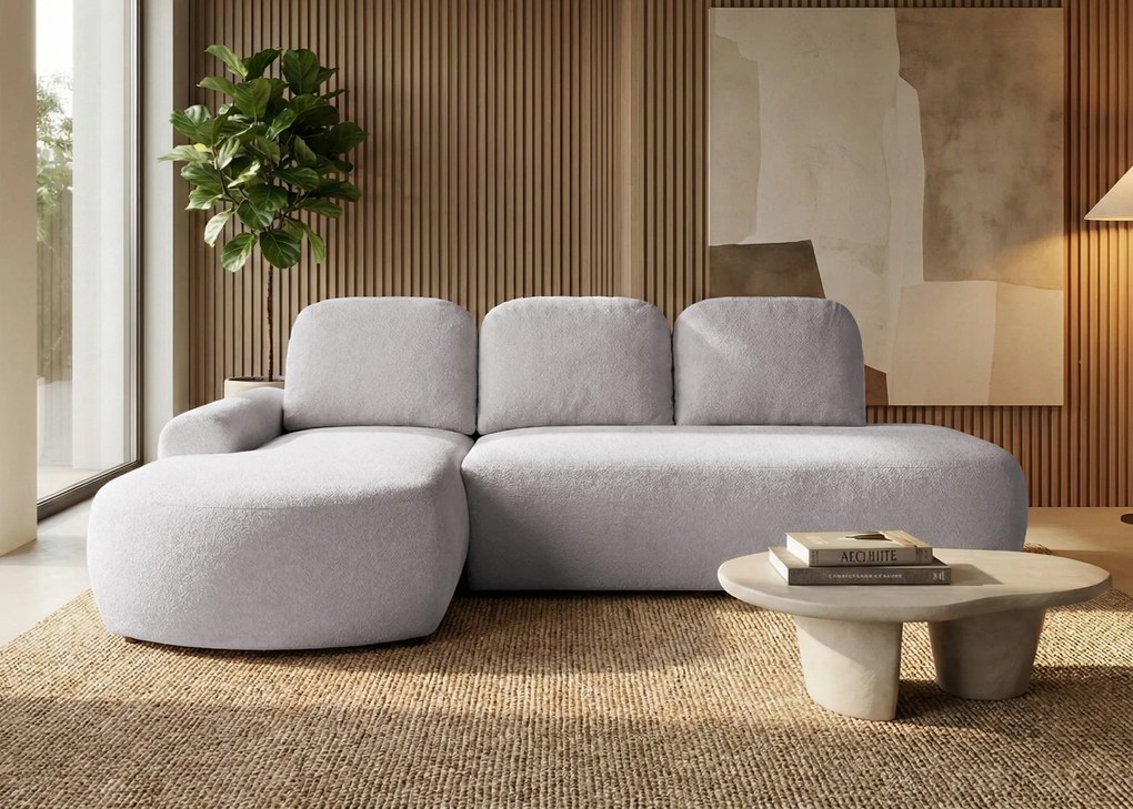 Rohová sedačka s funkciou spania Cloud ľavá s úložným priestorom na posteľnú bielizeň, svetlosivá