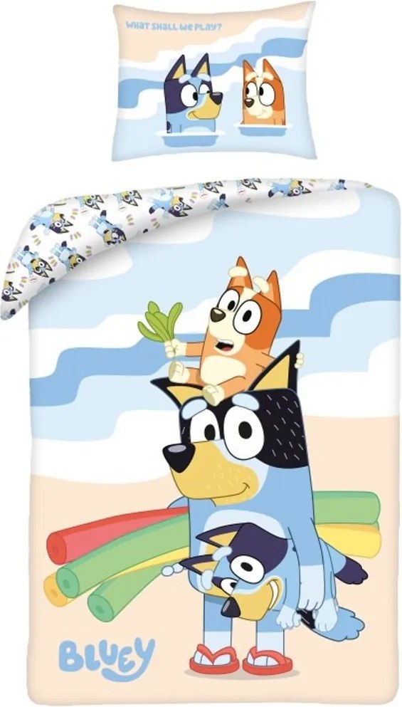Bavlnené posteľné obliečky Bluey - motív Hrátky na pláži - 100% bavlna - 70x90 cm + 140x200 cm
