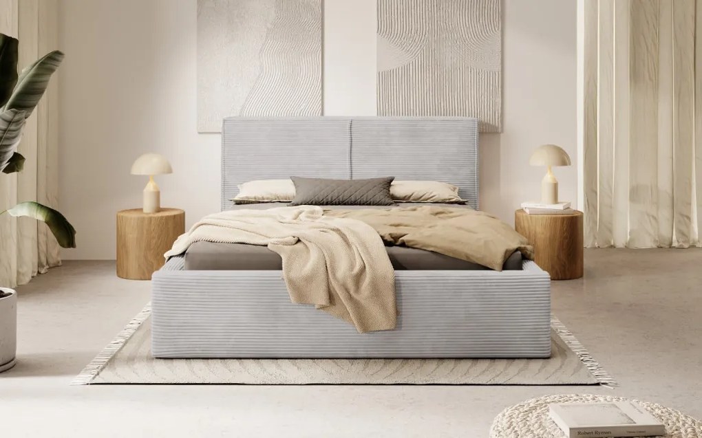 Posteĺ Inez 180x200 cm, svetlo šedá štrukturovaná látka