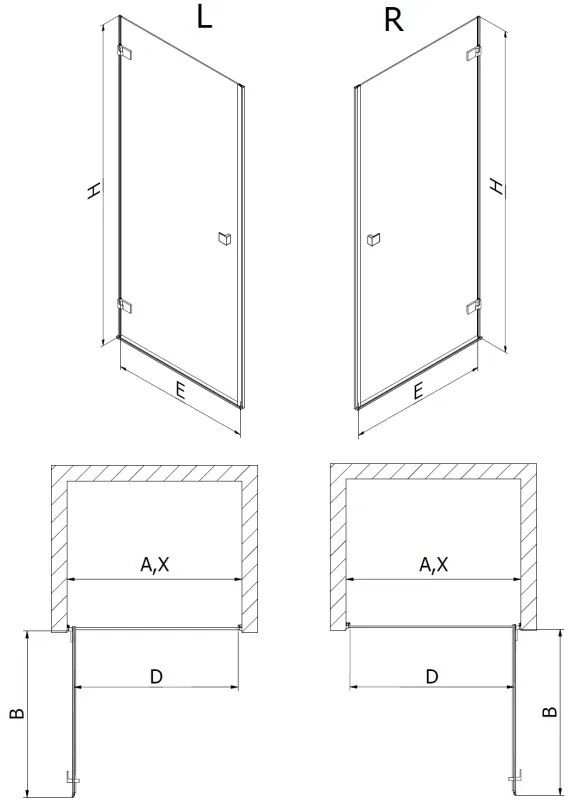 Mexen, Mexen Lunar-B výklopné pravé sprchové dvere 85 cm, transparentné, čierne - 832-085-000-70-00-P