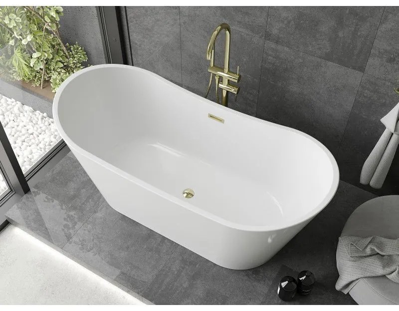 Mexen Montana, voľne stojaca vaňa 180 x 90 cm, biela, zlatý lesklý prepad, 52011809000-50