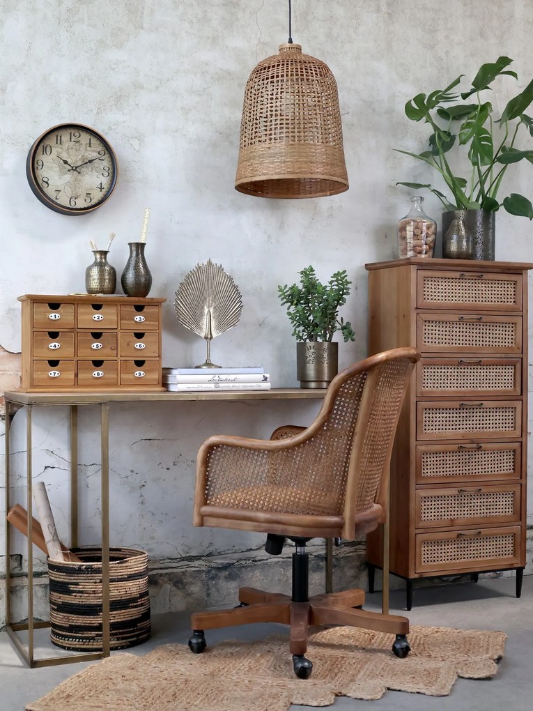 Antik drevená stolička s výpletom a opierkami na kolieskach Old French chair - 62*62*92 cm