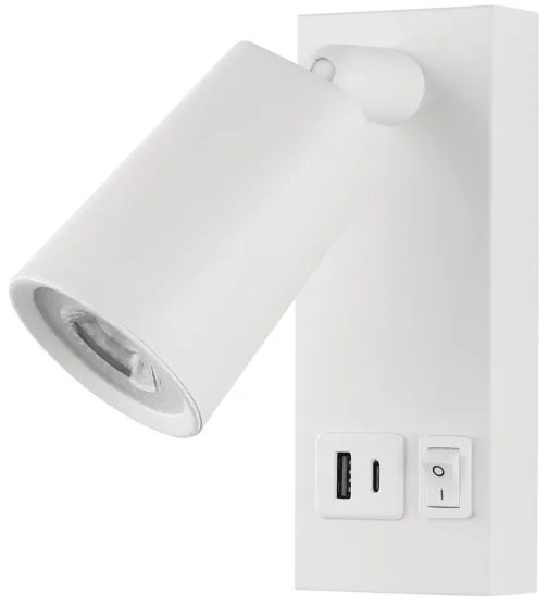 LED Nástenné bodové svietidlo s USB CHARGE LED/5W/230V biela
