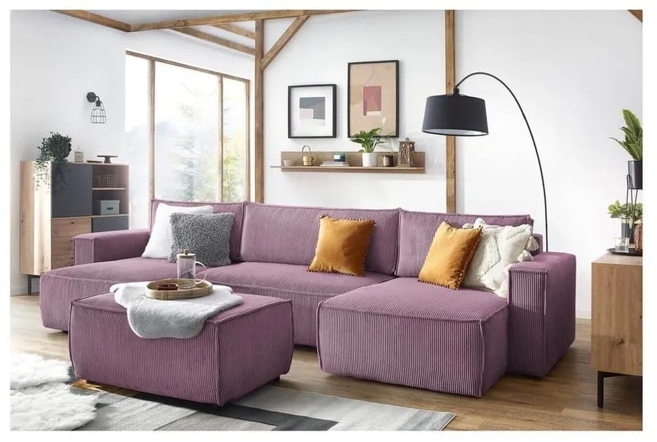 Ružový menčestrový taburet Nihad – Bobochic Paris