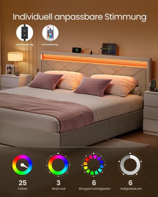 Manželská postel s LED osvetlením 160 cm RMB828LH01