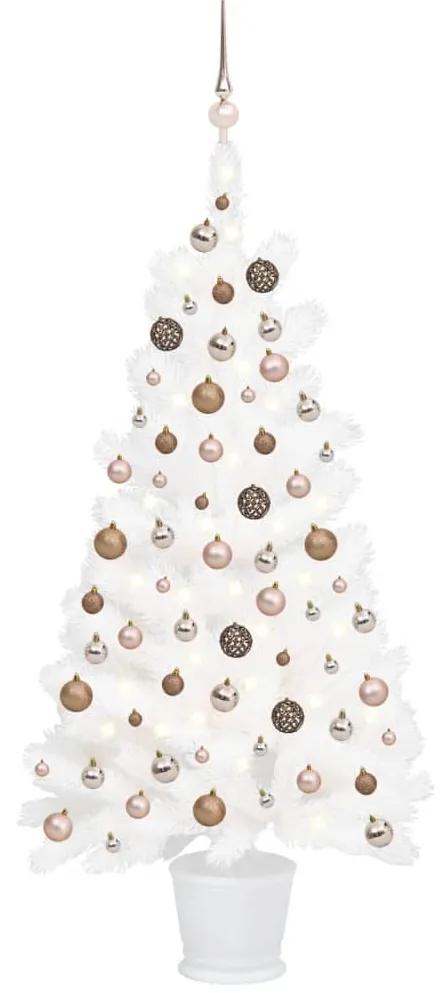 Umelý vianočný stromček s LED a súpravou gulí biely 90 cm 3077631