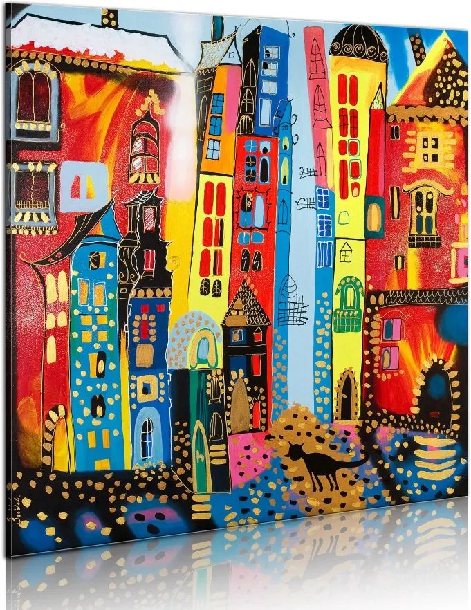 Bimago Ručne maľovaný obraz - Magic street 80x80 cm