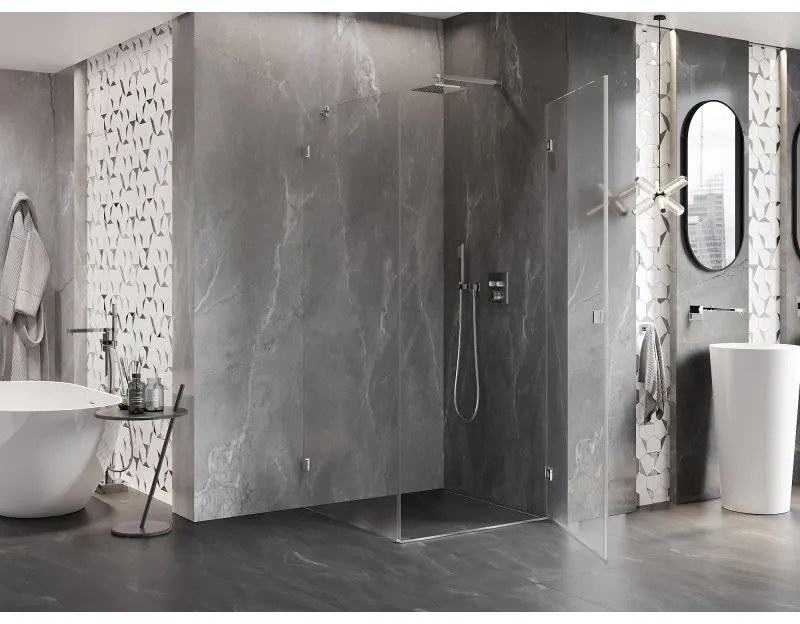 Mexen Lunar-B, pravostranný výklopný sprchový kút 80 x 80 cm, 8mm číre sklo, chrómový profil, 832-080-080-01-00-P