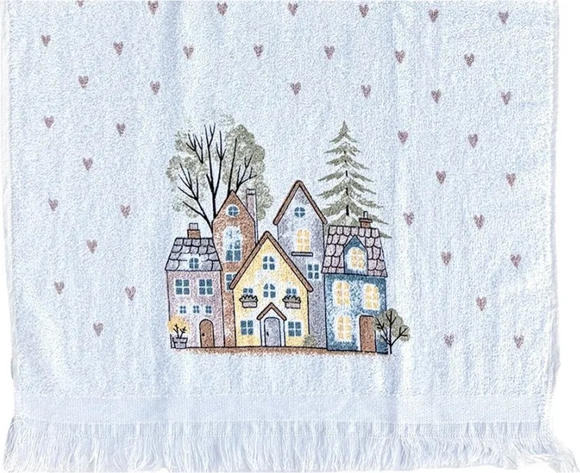 Kuchynský froté uterák s motívom domčekov Hearts & Houses - 40*66 cm
