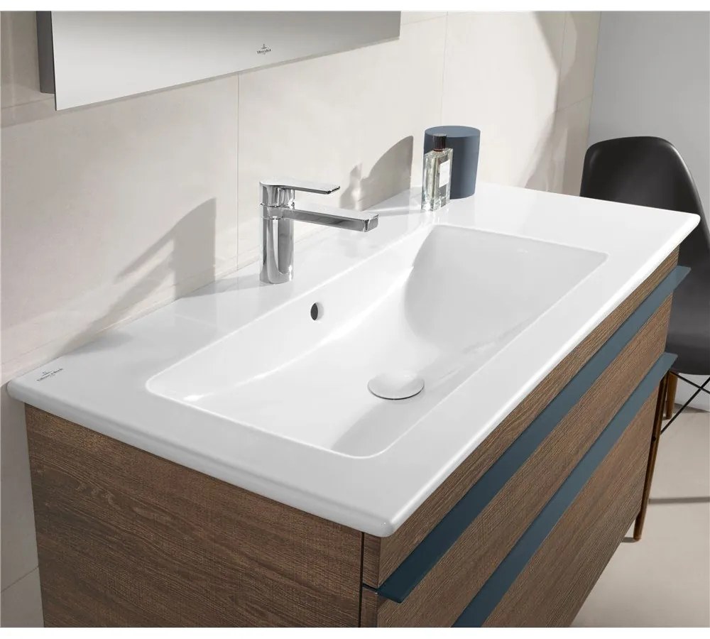 VILLEROY &amp; BOCH Venticello asymetrické umývadlo na skrinku s otvorom, odkladacia plocha vpravo, s prepadom, 1000 x 500 mm, biela alpská, 4134L101