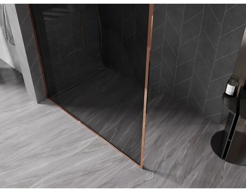 Mexen Kioto-F, sprchová zástena s rámom 130 x 202 cm, 8 mm šedé sklo, profil ružové zlato, 800-130-104-60-40