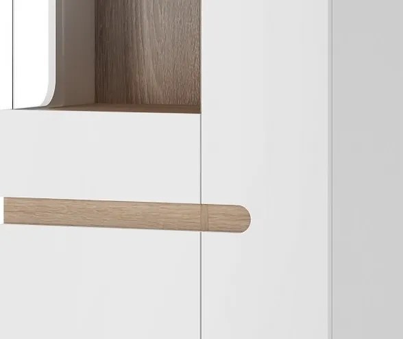 Vysoká vitrína Linate, biely lesk/dub, ľavá