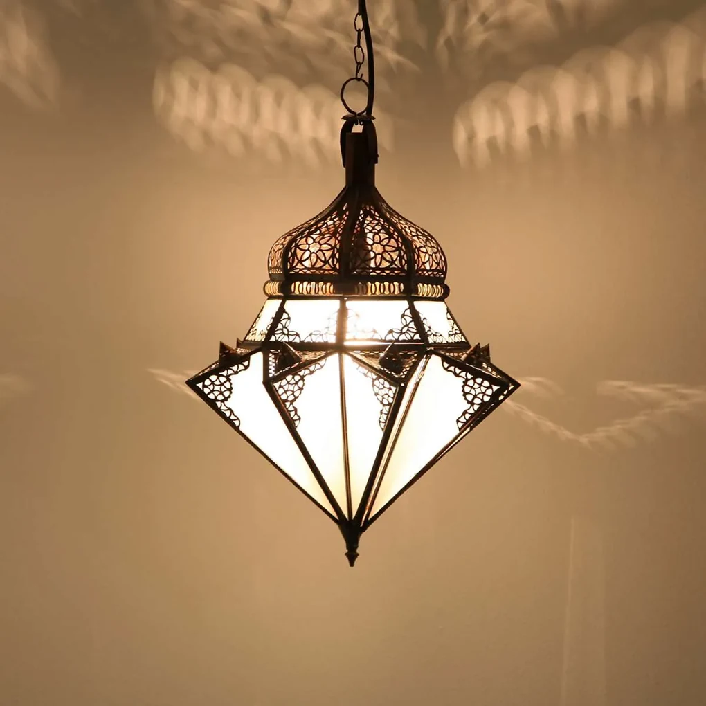 Orientálna závesná lampa Jawhara biela
