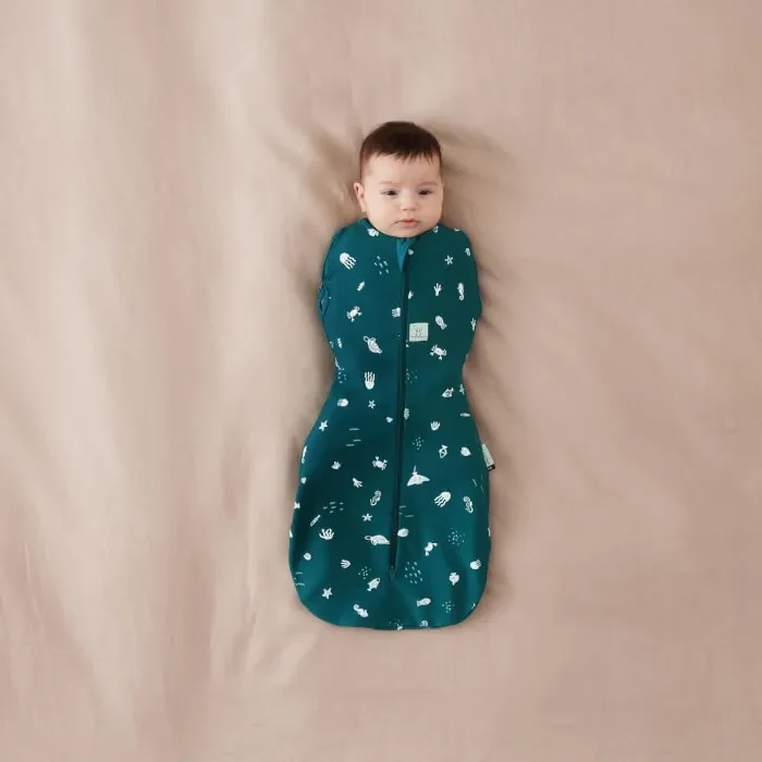 Zelená zavinovačka a vak na spanie 2v1 Cocoon Ocean 0-3 m, 3-6 kg, 0,2 tog