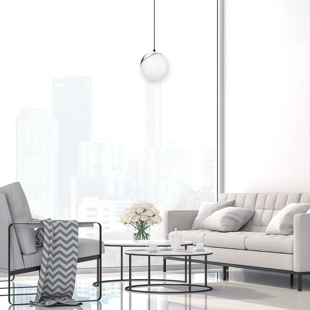 Závesné svietidlo Sfera, 1x biele sklenené tienidlo, b/ch