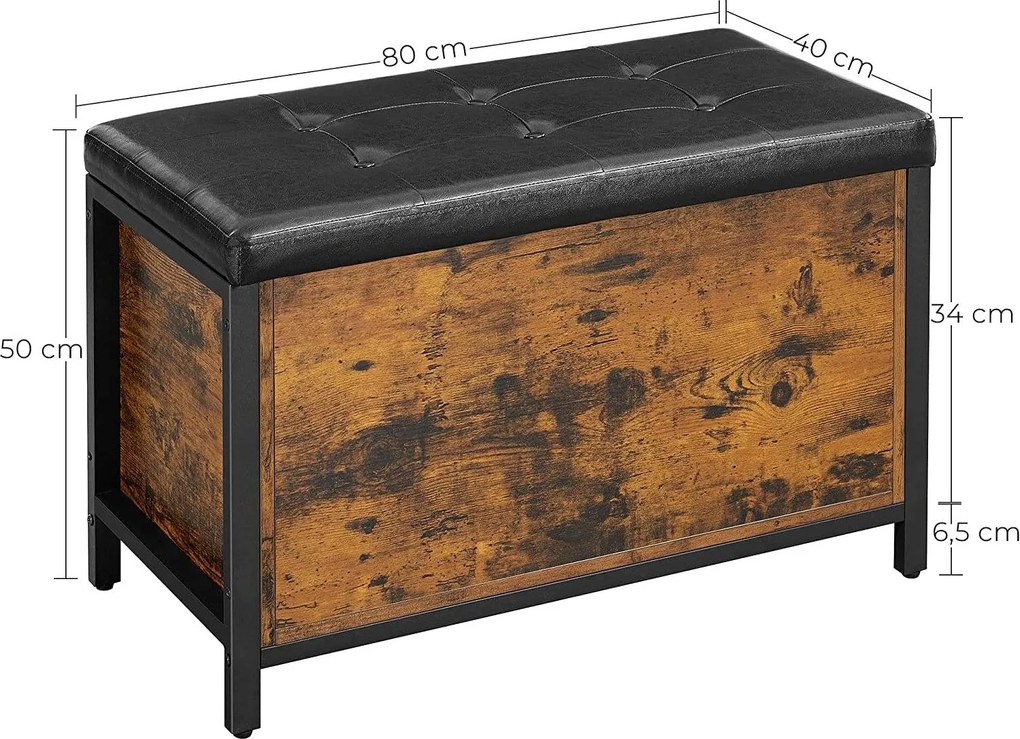 Lavica s úložným priestorom, truhlica, rustikálna hnedá, čierna